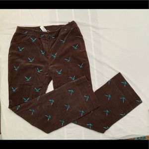 LILLY PULITZER Brown Corduroy Pants w/ Birds, 12